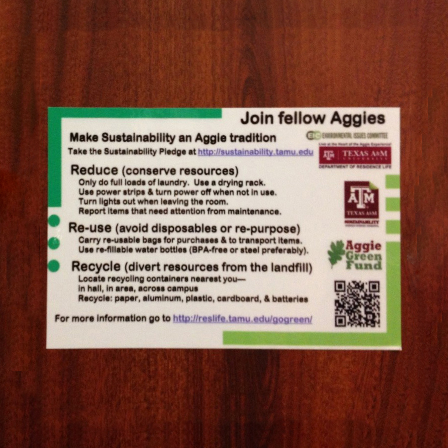 Recycling sticker installed on a residence hall door.